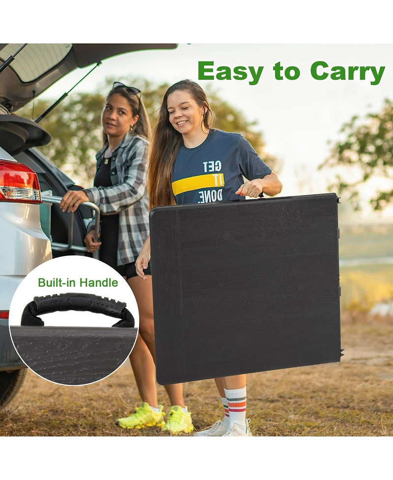 Sugift 5 ft Folding Picnic Table with Wood Grain Hdpe Top and Non Slip Pads