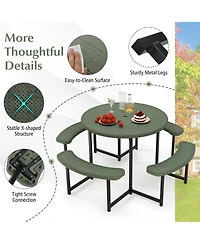 Sugift Round Picnic Table Bench Set with Four Benches and Umbrella Hole