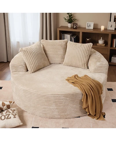 Xizzi 58" Oversized Round Lounge Chaise, No Assembly Required, Cloud Large Indoor Circle Chair, Fluffy Modern Sleeper Sofa Bed for Living Room