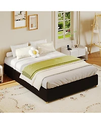 gaomon Cloud Bed Frame, Corduroy Upholstered Low Platform with Wood Legs