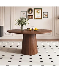 Maison Boucle 47" Round Kitchen Table for 4 Walnut Modern Farmhouse Pedestal Base