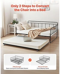 Sugift Full Size Daybed Frame with Trundle, Heavy Duty Metal, Easy Assembly