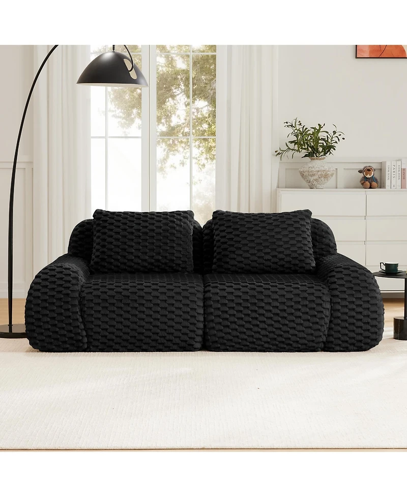Rainsken Contemporary 82" Modular Sofa, Flannelette Upholstered 2-Seater Couch with Deep Seat and Anti-Slip Design for Living Room