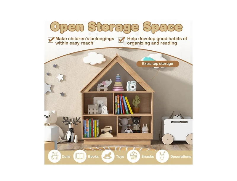 Slickblue House-Shaped 3-Tier Toy Organizer with Open Storage Shelves