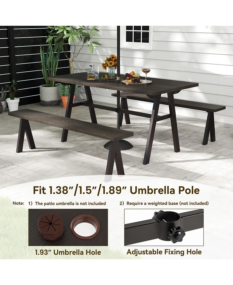 Sugift Outdoor Dining Table for Six with Umbrella Hole for Garden Use