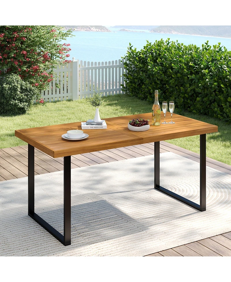 Sugift Acacia Wood Rectangular Dining Table for Six People