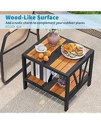 Sugift Outdoor Side Table with Umbrella Hole and Storage Shelf