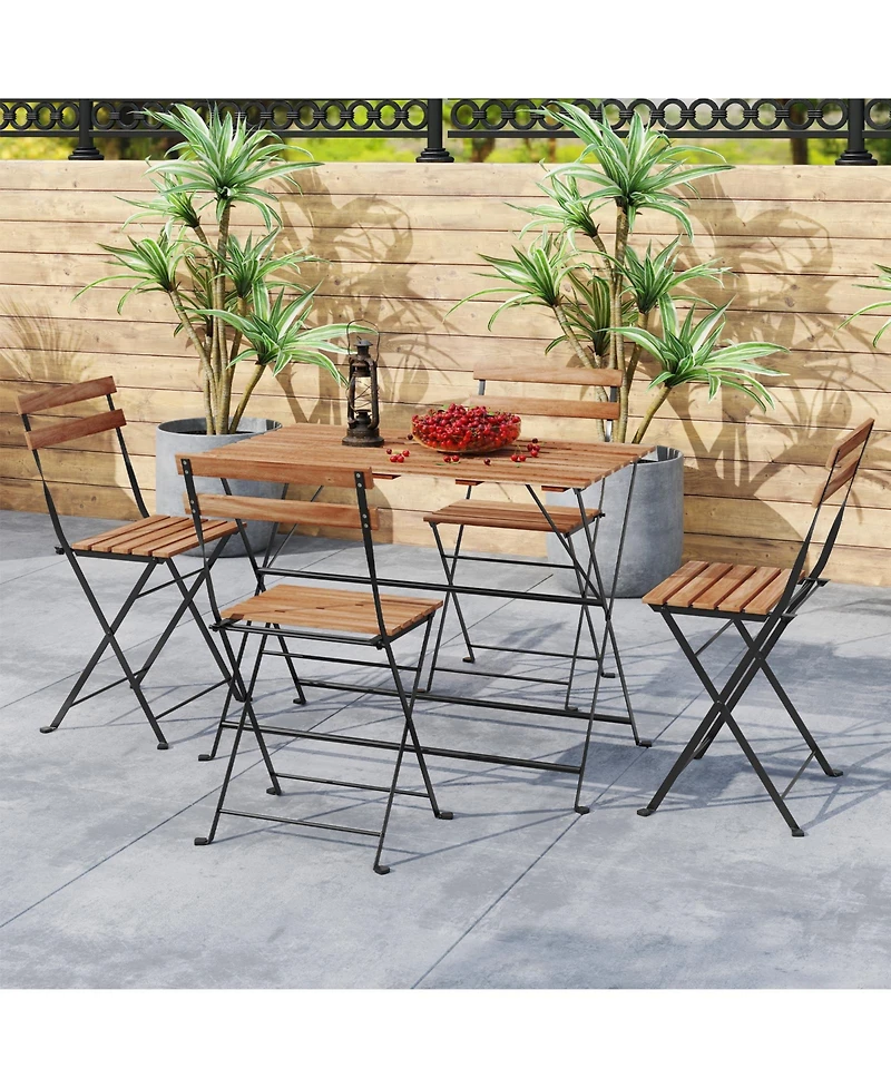 Sugift 5 Piece Patio Acacia Wood Dining Set with Four Folding Chairs