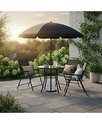 Sugift 6 Piece Patio Dining Set with Umbrella and Folding Armchairs