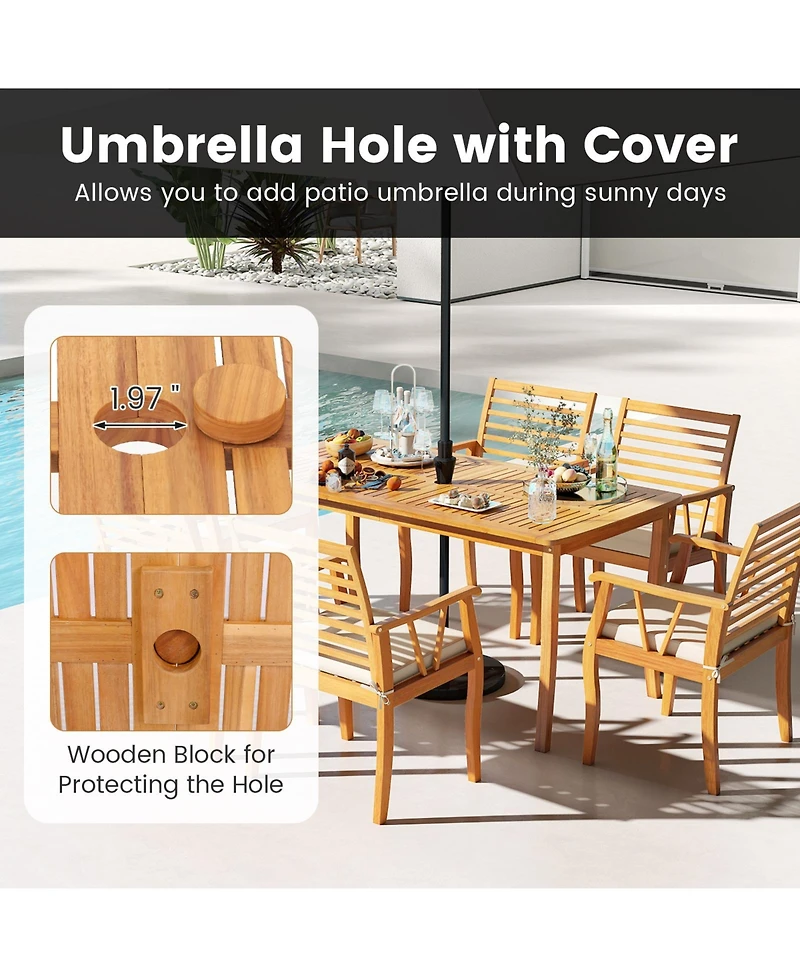 Sugift 63 in Outdoor Dining Table with Umbrella Hole Farmhouse Style