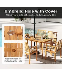 Sugift 63 in Outdoor Dining Table with Umbrella Hole Farmhouse Style