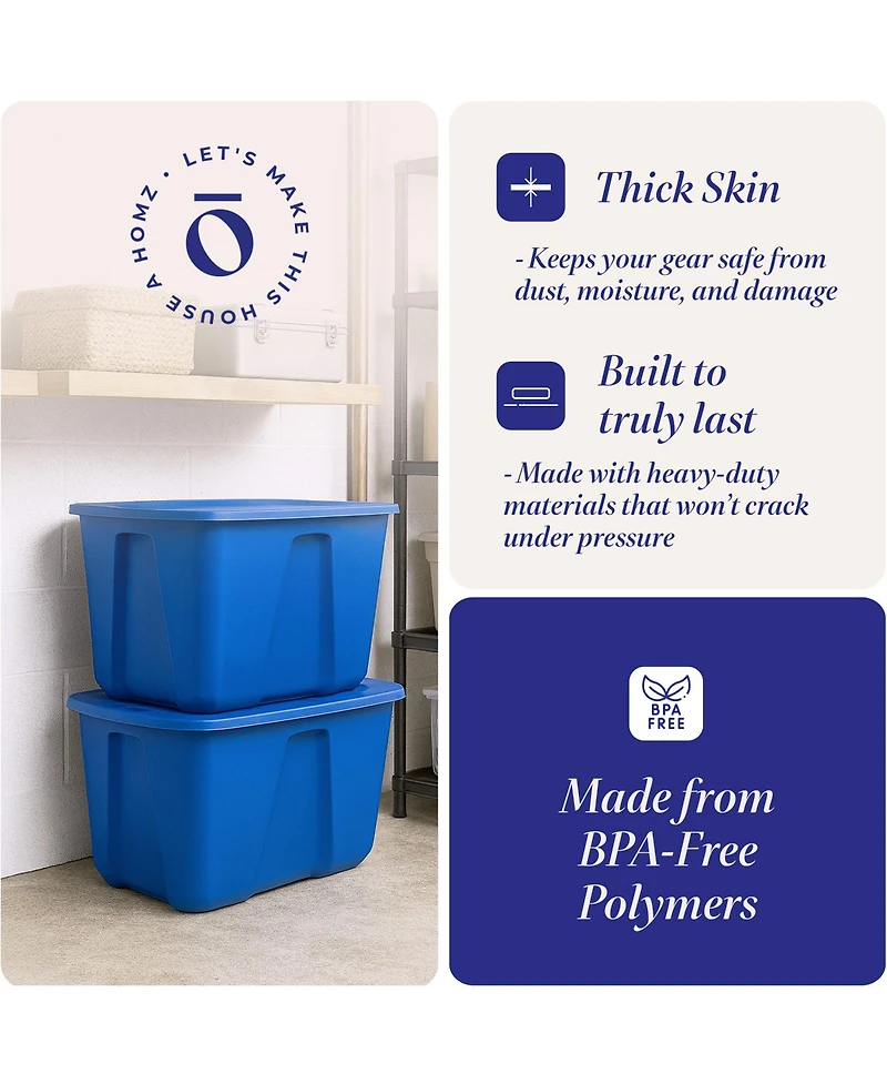 Homz 32 Gallon Standard Plastic Storage Container with Secure Lid, 2 Pack