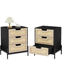gaomon Rattan Night Stand Farmhouse Nightstand Bedside Table with 3 Drawers Farmhouse Nightstand Bedside Table with Metal Legs Sturdy and Durable Boho