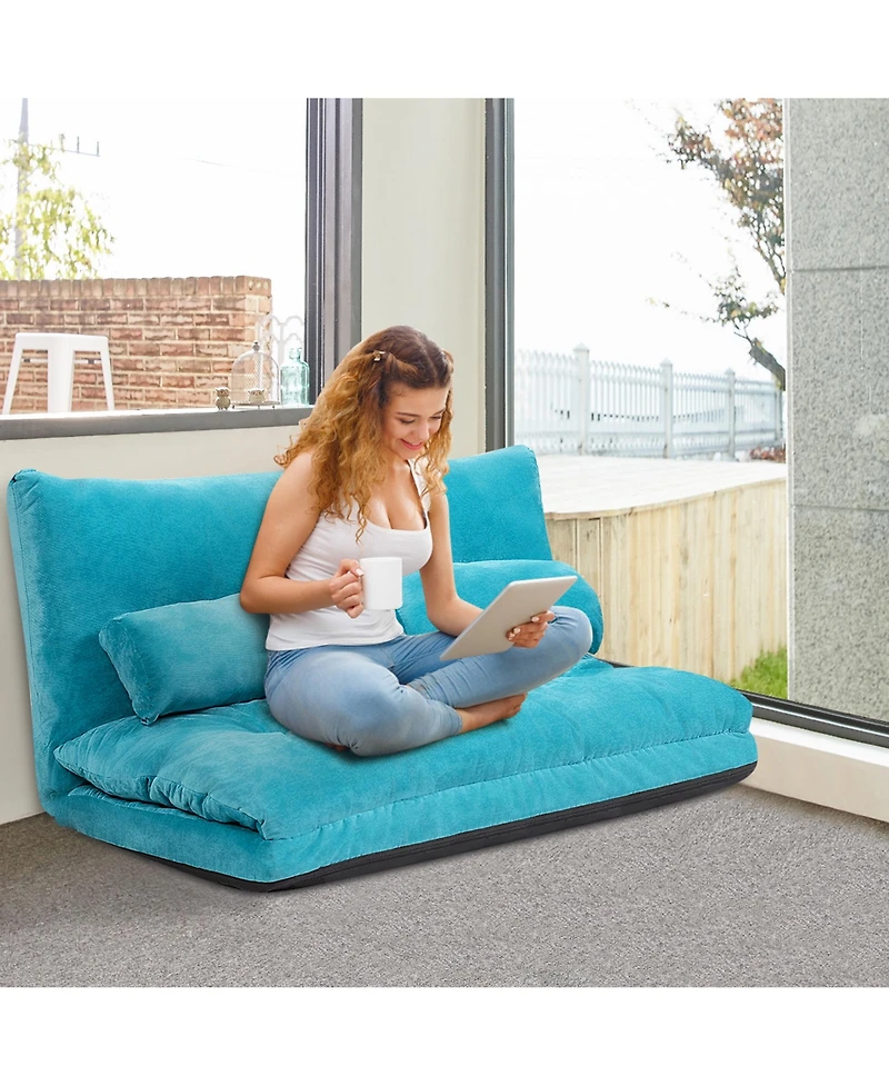 Gymax Floor Sofa Bed 6-Position Adjustable Sleeper Lounge Couch with 2 Pillows