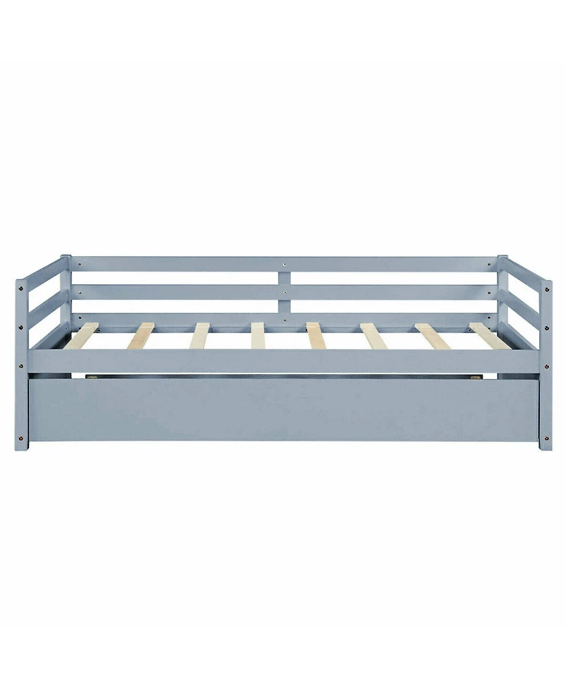 Gouun Twin Size Trundle Platform Bed Frame with Wooden Slat Support