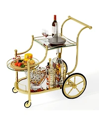 Sugift Three Tier Rolling Bar Serving Cart with Mirrored Shelves