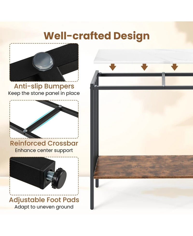 Gouun 36 in Industrial Console Table with Sintered Stone Top and Metal Frame