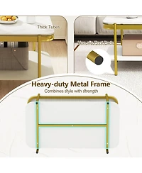 Gouun 35.5 in Modern Sintered Stone 2-Tier Coffee Table with Gold Metal Frame