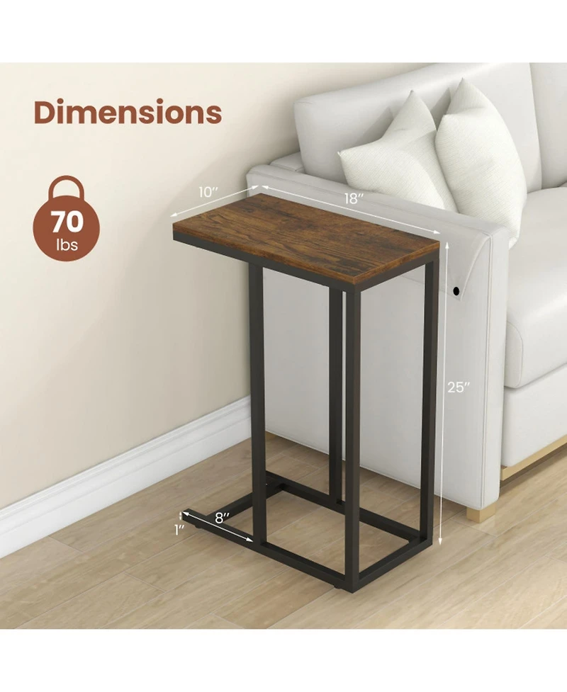 Gouun C-Shaped Sofa Side Table with Heavy-Duty Metal Frame, 18 x 10 x 25 in