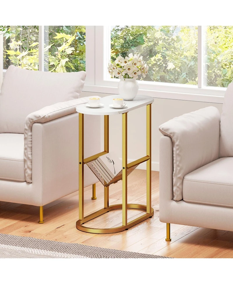 Gouun 23 in Industrial 2-Tier Oval Side Table with Mesh Storage Shelf