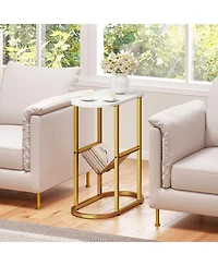 Gouun 23 in Industrial 2-Tier Oval Side Table with Mesh Storage Shelf