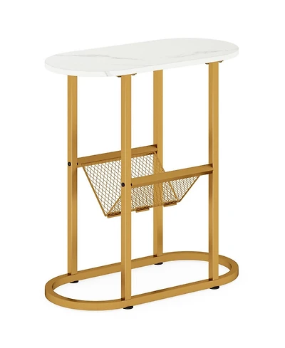 Gouun 23 in Industrial 2-Tier Oval Side Table with Mesh Storage Shelf
