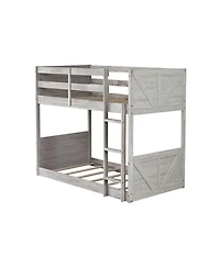 Clihome Twin over Twin Floor Bunk Bed with Panelled Headboard and Footboard
