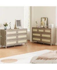 gaomon Modern Rattan 6 Drawer Dresser for Bedroom, Wooden Chest of Drawers with Storage, Clothes Organizer Cabinet