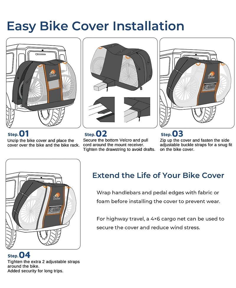 Ic Iclover Waterproof Bike Rack Cover for Transport, 600D Hitch Rack Cover with Clear Tail-Light Panel