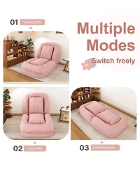 Rainsken 5-Position Adjustable Foldable Lazy Sofa Bed, Space-Saving Corduroy Upholstered Lounge Recliner, Multi-Scene Sleeper Chair for Living Room