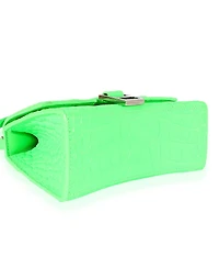 Pre-Owned Balenciaga Fluo Green Shiny Calfskin Crocodile Embossed Xs Hourglass Top Handle