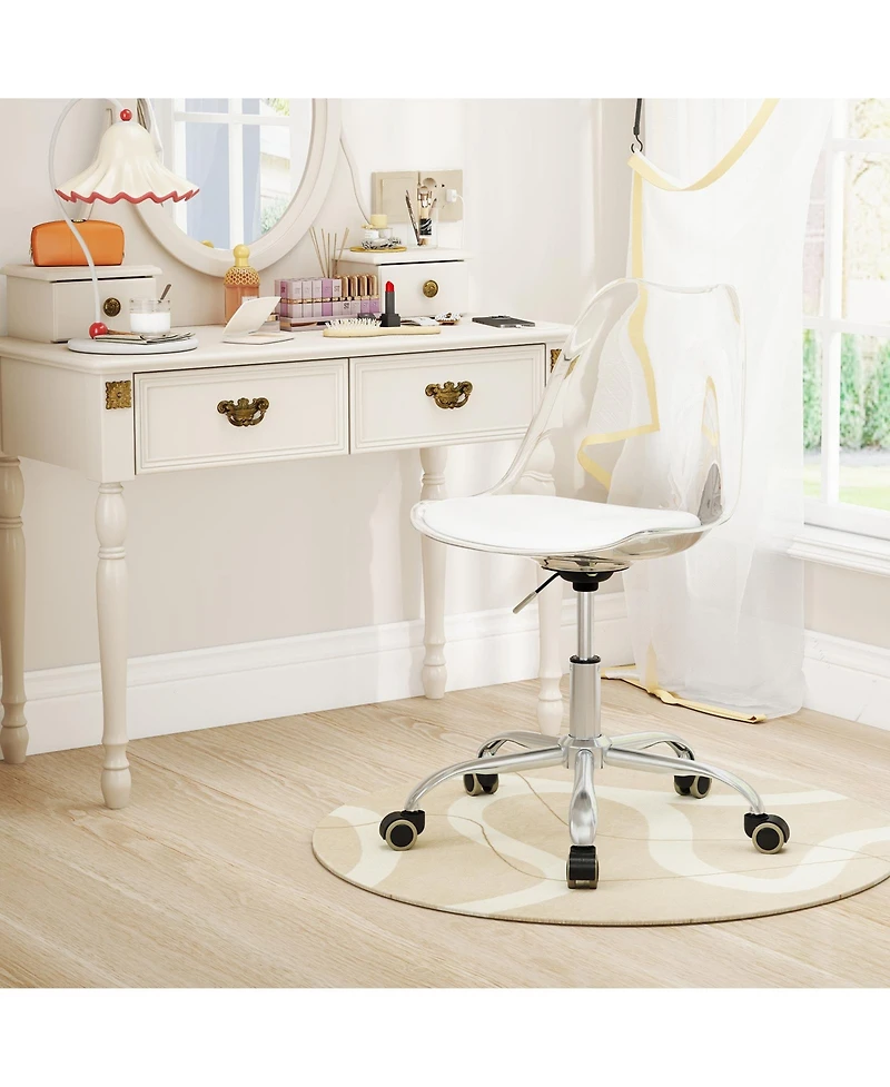 Slickblue Armless Rolling Office Chair Swivel Pu Leather Cushion Clear