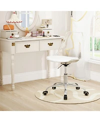 Slickblue Armless Rolling Office Chair Swivel Pu Leather Cushion Clear