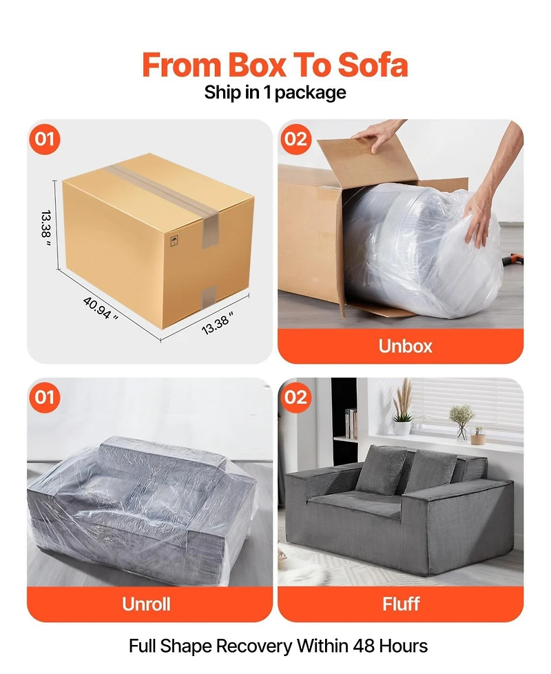 Sugift 63-Inch 2-Seat Corduroy Loveseat Sofa Couch for Living Room