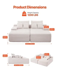 Sugift 82.7-Inch Double Chaise Corduroy Sectional Sofa with Deep Seat