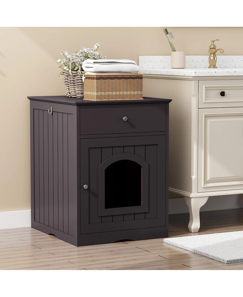 6thdruple Wooden Indoor Pet House with Drawer, Multi-Function Cat and Small Animal Home, Enclosed Furniture Crate Nightstand for Bedroom