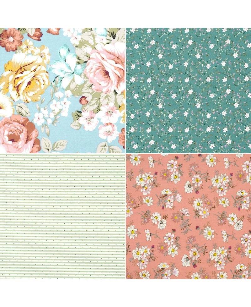 Gnuadz 7 Piece Cotton Fabric Fat Quarter Patchwork Quilting Set, Peony & Lily Print, 18" x 22