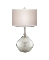 Possini Euro Design Swift Modern Table Lamp 30 1/2" Tall Mercury Glass with Dimmer Double Drum Shade for Bedroom Living Room House Bedside Nights