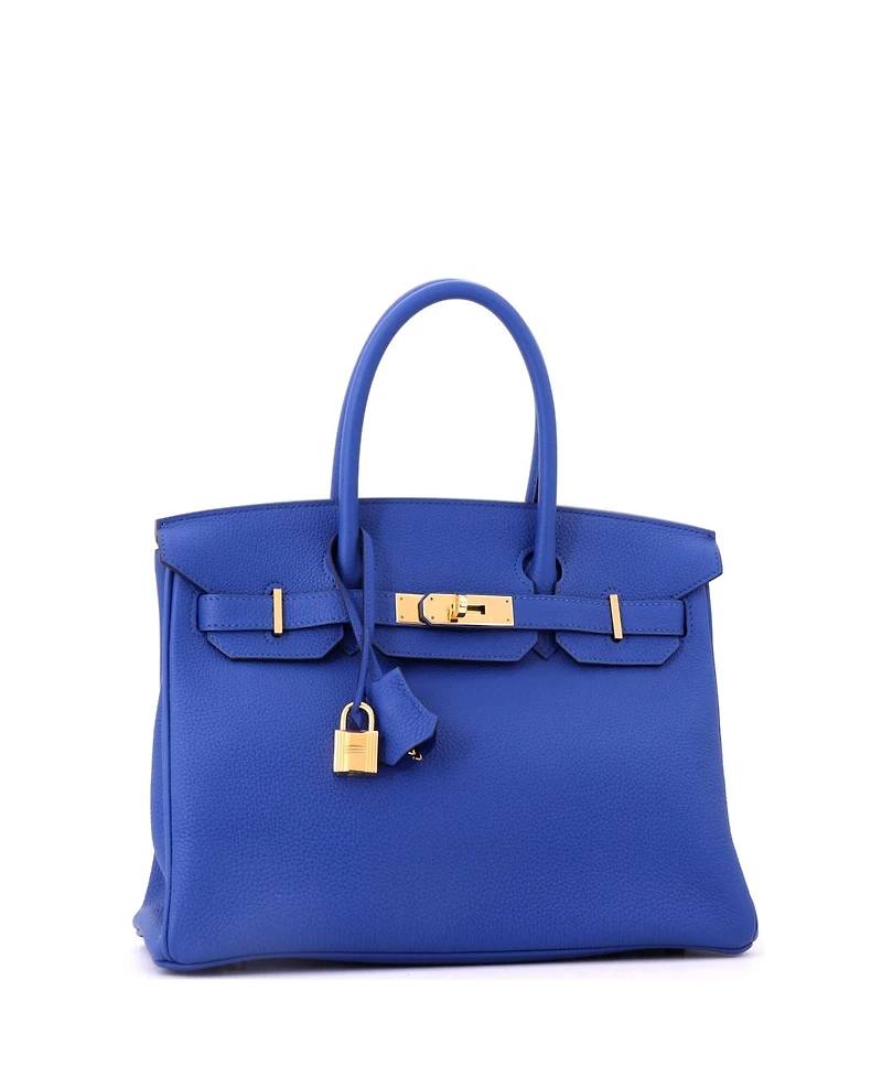 Pre-Owned HERMES Birkin 30 Handbag Blue Togo with Gold Hardware