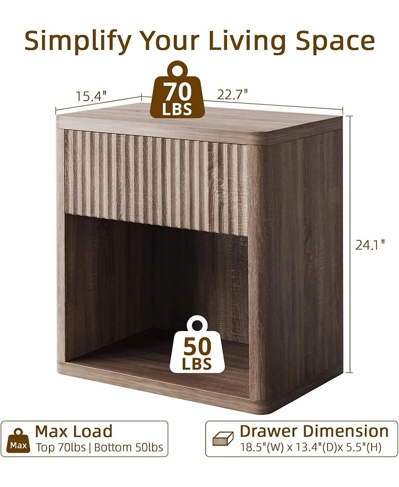 gaomon Garvee Night Stand Set of 2 with Fluted Drawer Storage End Table Mid Century Wood Night Stands Large Modern Farmhouse Nightstand for Bedroom