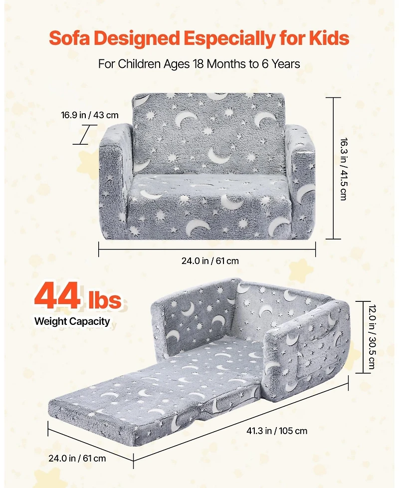 Sugift 2-in-1 Kids Sofa Glow in the Dark Convertible Toddler Chair and Lounger