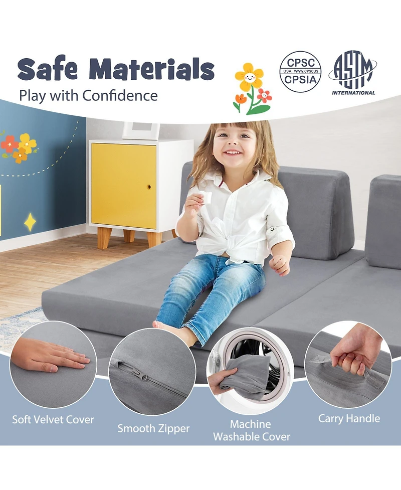Sugift 6 Piece Modular Kids Play Couch Set with Washable Covers