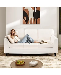 Sugift Upholstered Three Seat Sofa with Plush Back Cushions