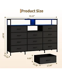 gaomon Dresser for Bedroom with 11 Drawers Featuring Led Light and Power Outlet