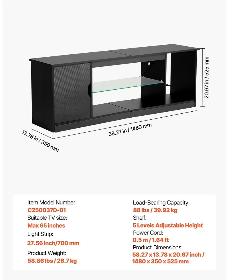 Sugift Tv Stand for 65inches Tv, Modern Entertainment Center with Storage