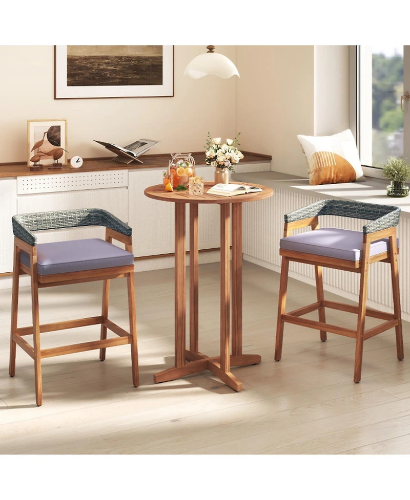 Gouun 39 in Acacia Wood Round Outdoor Bar Table with Slatted Top