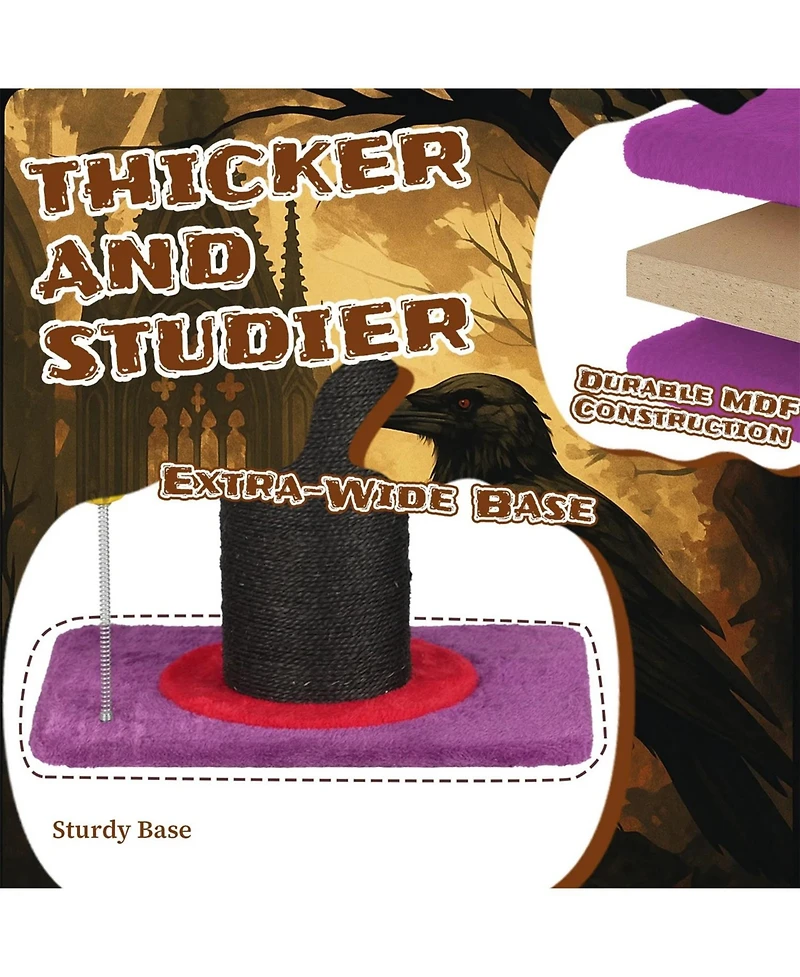 Zeus and Ruta Cat Scratching Post Wizard Hat Design Sisal Scratcher Spring Ball Toy Stable Base Indoor