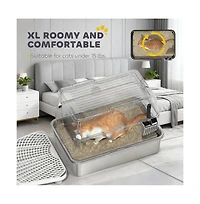 Zeus and Ruta Large Cat Litter Box with Stainless Steel, Flip Cover, Easy Clean Design, Jumbo Capacity