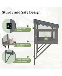Zeus and Ruta Cat Catio Window Enclosure with Wooden Mount, Expandable Multi-Level Design, Secure Locks