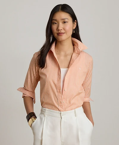 Lauren Ralph Petite Point Collar Classic Fit Striped End-On-End Shirt